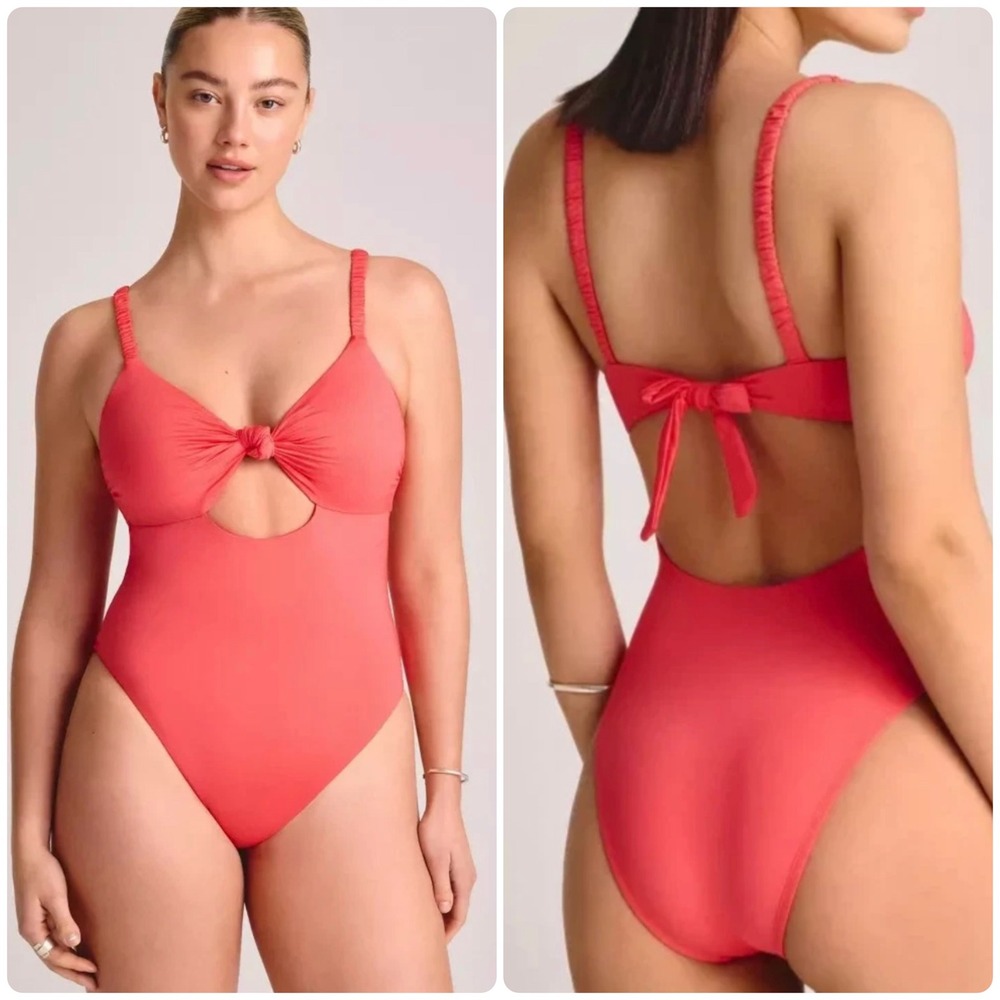 Vitamin A Womens Coral Tie‎ Front Cutout Sustainable One Piece Swimsuit Size M